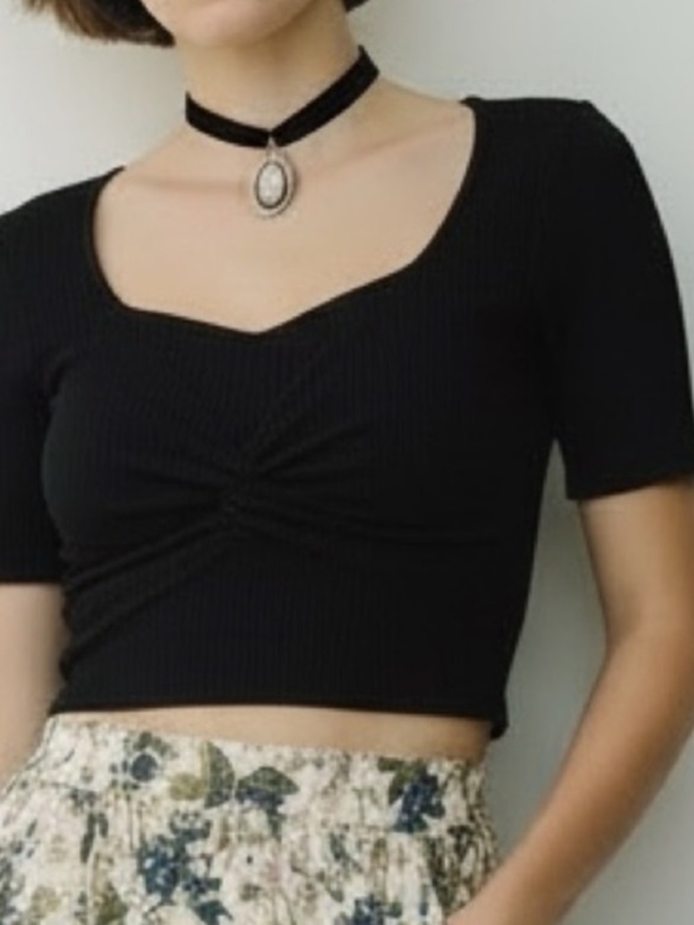 Runaway New 90s inspired black ribbed twist front Crop Top Minimalist basic